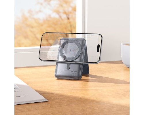 Зовнішній акумулятор HOCO Q46 Title PD20W magnetic power bank+card holder+phone holder(5000mAh) Silver Gray (6942007663106)