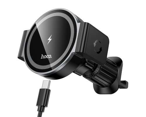 Автотримач для телефона з БЗП HOCO HW35 Power electric magnetic wireless fast charging car holder(air outlet) Black (6942007660792)