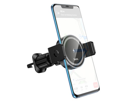 Автотримач для телефона з БЗП HOCO HW35 Power electric magnetic wireless fast charging car holder(air outlet) Black (6942007660792)