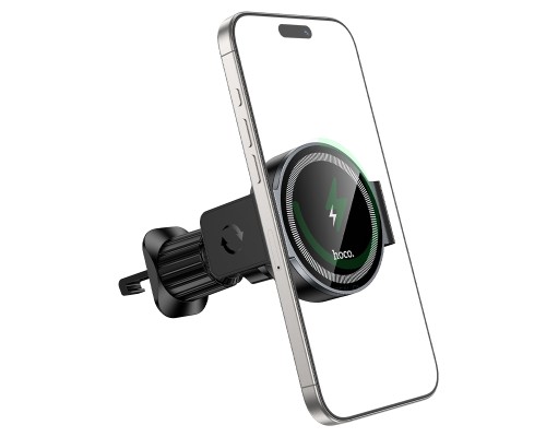 Автотримач для телефона з БЗП HOCO HW35 Power electric magnetic wireless fast charging car holder(air outlet) Black (6942007660792)