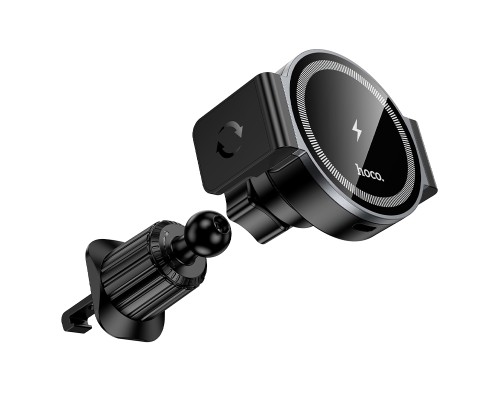 Автотримач для телефона з БЗП HOCO HW35 Power electric magnetic wireless fast charging car holder(air outlet) Black (6942007660792)