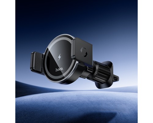 Автотримач для телефона з БЗП HOCO HW35 Power electric magnetic wireless fast charging car holder(air outlet) Black (6942007660792)