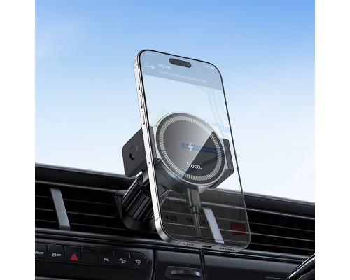 Автотримач для телефона з БЗП HOCO HW35 Power electric magnetic wireless fast charging car holder(air outlet) Black (6942007660792)