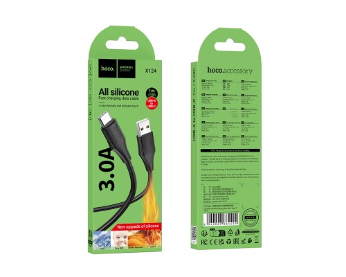 Кабель HOCO X124 Bien silicone charging data cable Type-C Black (6942007664424)