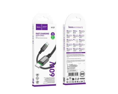 Кабель HOCO X127 Exceed 60W charging data cable C to C Black (6942007675611)