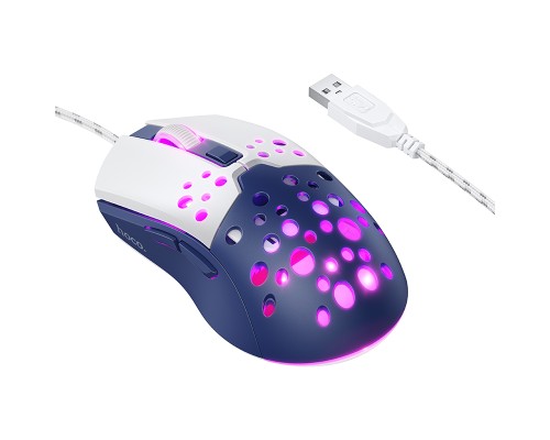 Маніпулятор миша HOCO GM51 Sky luminous gaming wired mouse white＆blue (6942007675260)