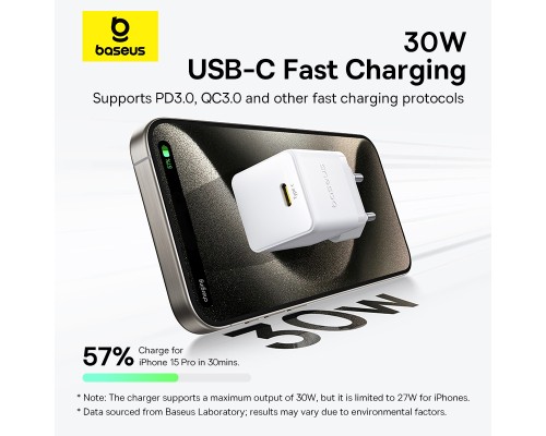 Мережевий зарядний пристрій Baseus Palm Fast Charger 1C 30W EU Moon White (P10111605213-00)