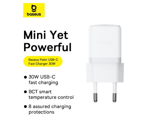 Мережевий зарядний пристрій Baseus Palm Fast Charger 1C 30W EU Moon White (P10111605213-00)