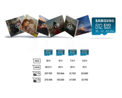 Карта пам'яті microSDXC (UHS-І U3) Samsung EVO Select 256Gb class 10 A2 V30 (R130MB/s, W30MB/s) (adapter SD) (MB-ME256KA/EU)