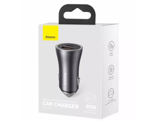 Автомобільний зарядний пристрій Baseus Golden Contactor Max Dual Fast Charger Car Charger U+C 60W Dark Gray (CGJM000113)