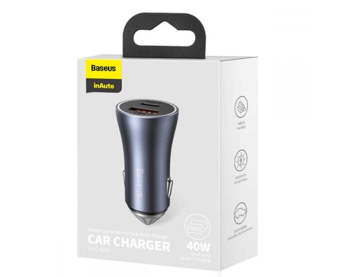 Автомобільний зарядний пристрій Baseus Golden Contactor Pro Dual Quick Charger Car Charger U+C 40W Dark Gray (CCJD-0G)