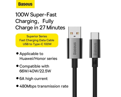 Кабель Baseus Superior Series Fast Charging Data Cable USB to Type-C 100W 1.5m Cluster Black (P10320102114-01)