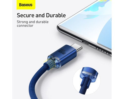 Кабель Baseus Crystal Shine Series Fast Charging Data Cable USB to Type-C 100W 2m Blue (CAJY000503)
