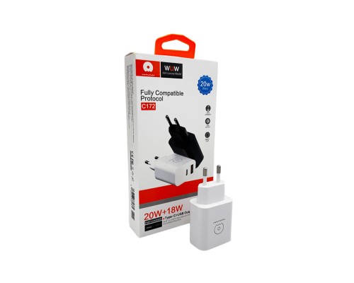Мережевий зарядний пристрій WUW-C172 20W PD USB-C + USB QC3.0 18W black (c172B)