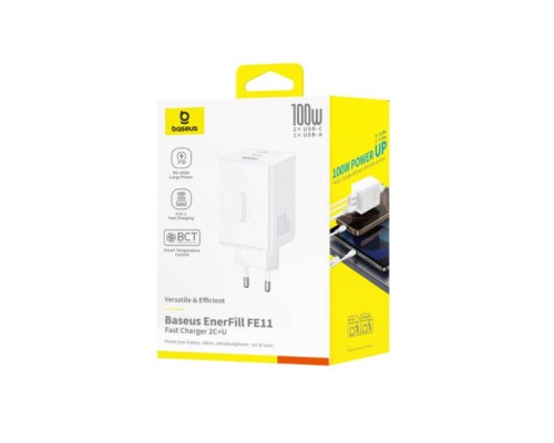 Мережевий зарядний пристрій Baseus EnerFill FE11 Fast Charger 2C+U 100W EU Moon White (P10182102213-00)