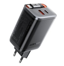 Мережевий зарядний пристрій з кабелем ACEFAST A111 PD67W GaN charger(2*USB-C+USB-A) with retractable cable Black (6974316284062)