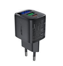 Мережевий зарядний пристрій ACEFAST A116 PD35W GaN charger (USB-A+USB-C) with digital display Black (6974316284468)