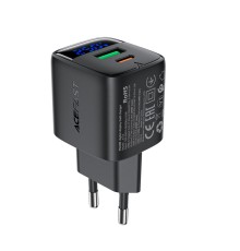 Мережевий зарядний пристрій ACEFAST A114 PD25W GaN charger (USB-A+USB-C) with digital display Black (6974316284437)