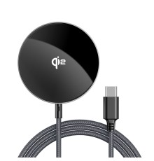 Бездротовий зарядний пристрій ACEFAST E24 QI2 desktop magnetic wireless charger with cable, Metal Gray (6974316284758)