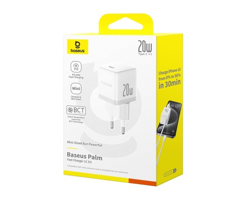 Мережевий зарядний пристрій Baseus Palm Fast Charger 1C 20W EU Moon White (P10111602213-00)