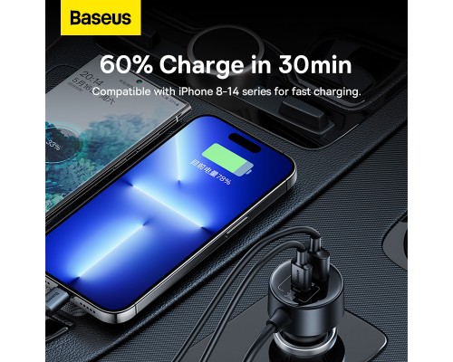Автомобільний зарядний пристрій Baseus High Efficiency Pro 1-for-2 Car Cigarette Lighter 30W Cosmic Black (C00455300121-00)