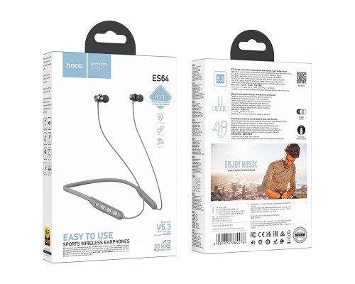 Бездротові спортивні навушники HOCO ES64 Easy Sound sports BT earphones Grey (6931474784476)