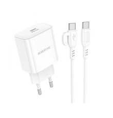 Мережевий зарядний пристрій з кабелем BOROFONE BA81A single port PD20W charger set (Type-C to Type-C) (EU) White (6941991108204)