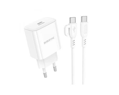 Мережевий зарядний пристрій з кабелем BOROFONE BA81A single port PD20W charger set (Type-C to Type-C) (EU) White (6941991108204)