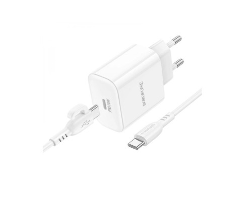 Мережевий зарядний пристрій з кабелем BOROFONE BA81A single port PD20W charger set (Type-C to Type-C) (EU) White (6941991108204)