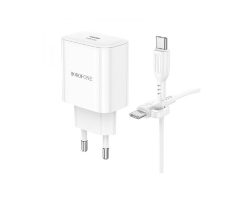 Мережевий зарядний пристрій з кабелем BOROFONE BA81A single port PD20W charger set (Type-C to Type-C) (EU) White (6941991108204)