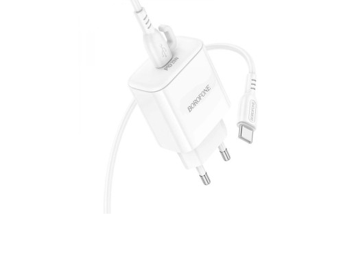 Мережевий зарядний пристрій з кабелем BOROFONE BA81A single port PD20W charger set (Type-C to Type-C) (EU) White (6941991108204)
