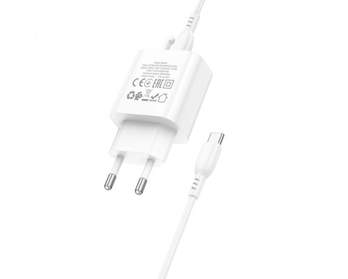 Мережевий зарядний пристрій з кабелем BOROFONE BA81A single port PD20W charger set (Type-C to Type-C) (EU) White (6941991108204)