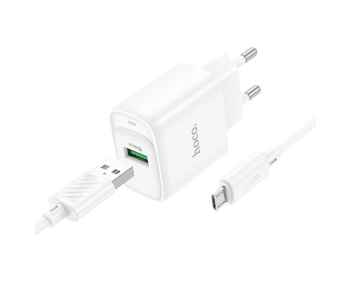 Мережевий зарядний пристрій з кабелем HOCO C140A Smart single port QC3.0 charger set (Micro)(EU) White (6942007627818)