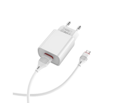Мережевий зарядний пристрій з кабелем BOROFONE BA20A Sharp single port charger set(Micro) 10.5W White (6931474700735)