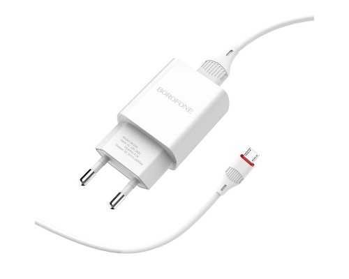 Мережевий зарядний пристрій з кабелем BOROFONE BA20A Sharp single port charger set(Micro) 10.5W White (6931474700735)