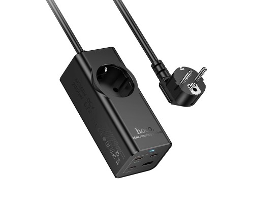 Мережевий подовжувач HOCO NS9 Wisdom 1-position (PD67W/3C1A) desktop socket (EU/GER) (2 m) Black (6942007638494)