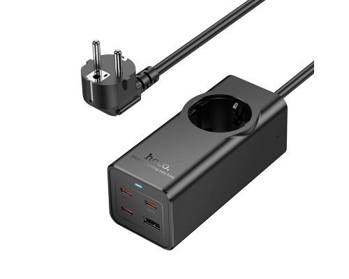 Мережевий подовжувач HOCO NS9 Wisdom 1-position (PD67W/3C1A) desktop socket (EU/GER) (2 m) Black (6942007638494)