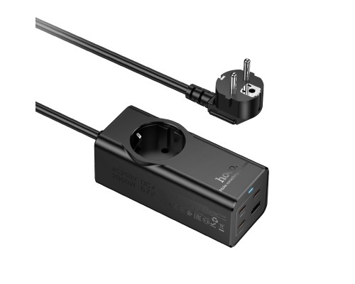 Мережевий подовжувач HOCO NS9 Wisdom 1-position (PD67W/3C1A) desktop socket (EU/GER) (2 m) Black (6942007638494)