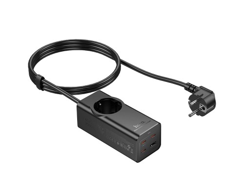 Мережевий подовжувач HOCO NS9 Wisdom 1-position (PD67W/3C1A) desktop socket (EU/GER) (2 m) Black (6942007638494)