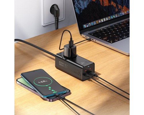 Мережевий подовжувач HOCO NS9 Wisdom 1-position (PD67W/3C1A) desktop socket (EU/GER) (2 m) Black (6942007638494)