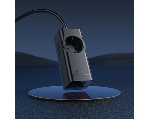 Мережевий подовжувач HOCO NS9 Wisdom 1-position (PD67W/3C1A) desktop socket (EU/GER) (2 m) Black (6942007638494)