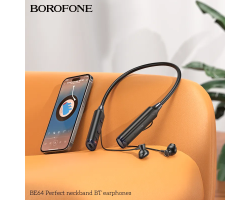 Бездротові спортивні навушники BOROFONE BE64 Perfect neckband BT earphones Black (6941991103704)