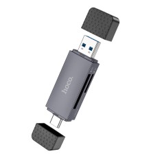 Кардрідер HOCO HB45 Spirit 2-in-1 USB/Type-C 3.0 card reader Metal gray (6942007620529)