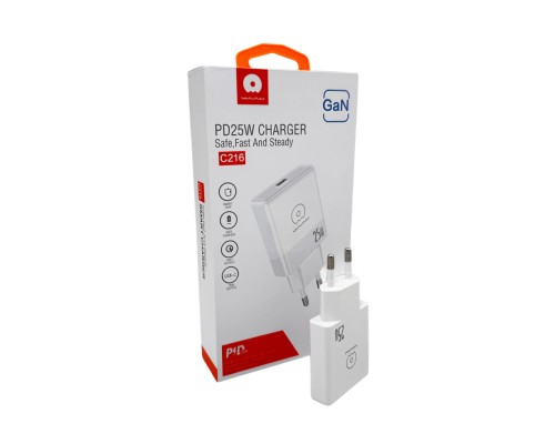 Мережевий зарядний пристрій WUW-C216 25W Gan ChargerUSB C white (C216)
