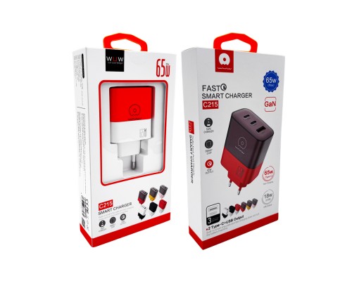 Мережевий зарядний пристрій WUW-C215 65W Charger 2 USB C + USB A white black (C215)