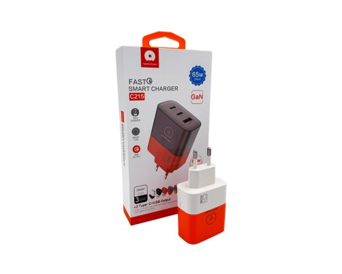 Мережевий зарядний пристрій WUW-C215 65W Charger 2 USB C + USB A white black (C215)