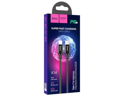 Кабель HOCO X14 Type-C to iP 3A, 20W, 1m, nylon, aluminum connectors, Black (6931474752192)
