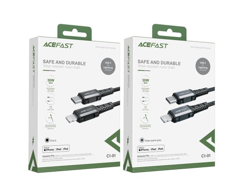 Кабель ACEFAST C1-01 Type-C to iP 3A, 1.2m, nylon, aluminum connectors, Black (6974316280484)