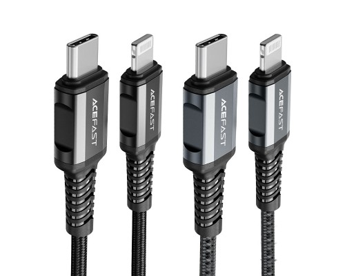 Кабель ACEFAST C1-01 Type-C to iP 3A, 1.2m, nylon, aluminum connectors, Black (6974316280484)