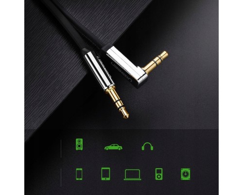 Аудіокабель UGREEN AV119 3.5mm Male to 3.5mm Male Straight to angle flat Cable  2m (Black)(UGR-10599) (UGR-10599)